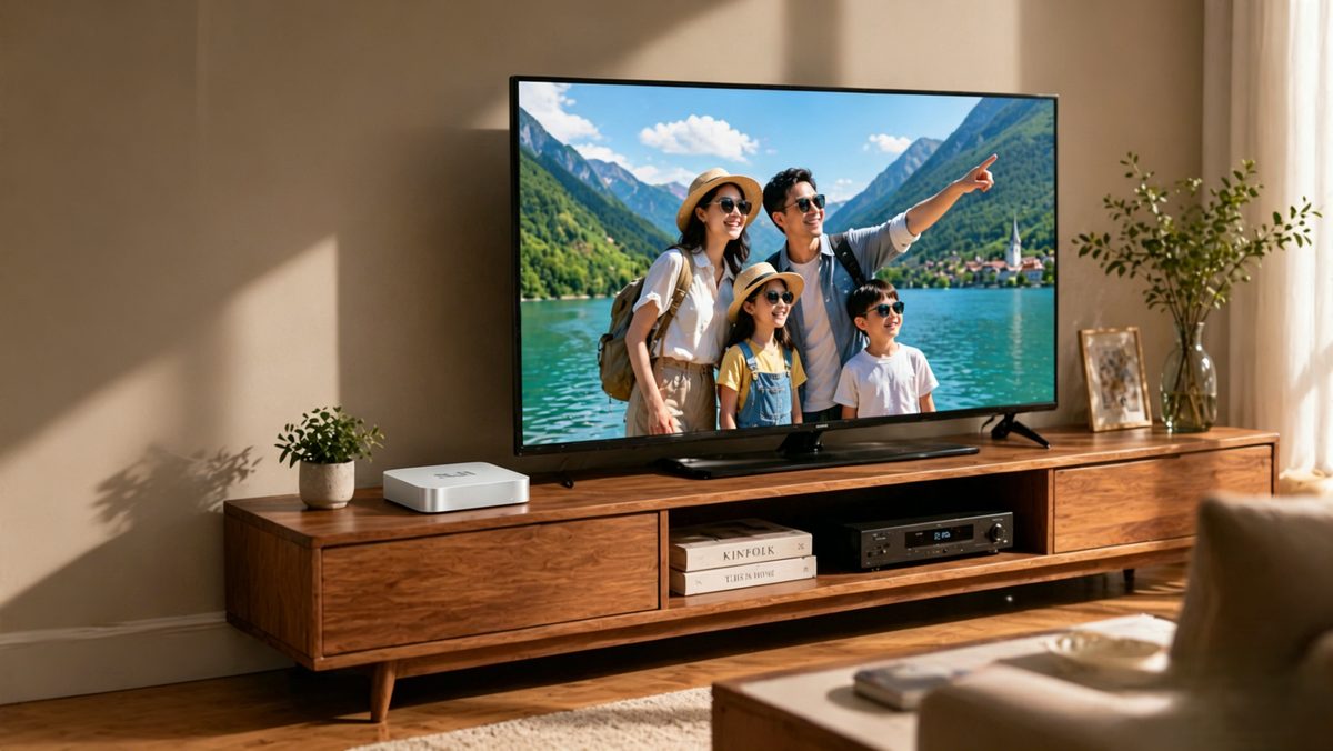 小星TP1无线投屏器连接电视播放家庭照片